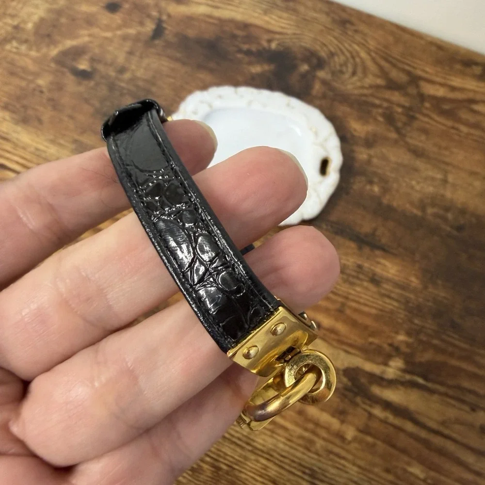 Vintage 80s FUTURA Gold Tone Crystal Padlock Bracelet Watch Black Strap Untested